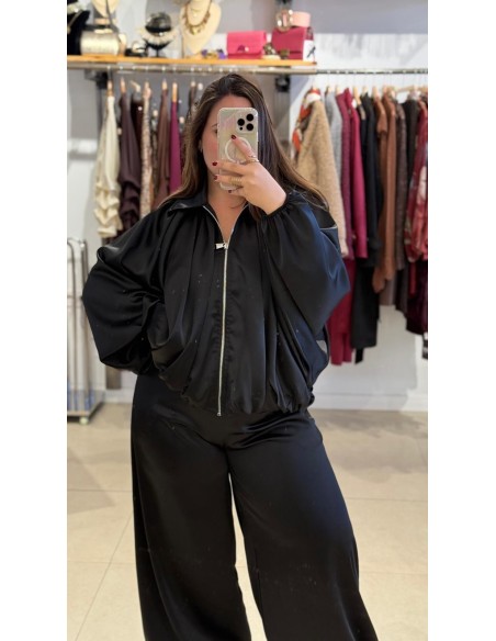 CHAQUETA BOMBER SATINADA NEGRA