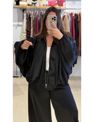 CHAQUETA BOMBER SATINADA NEGRA