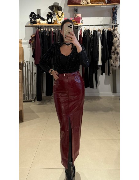 FALDA POLIPIEL MIDI ROJA