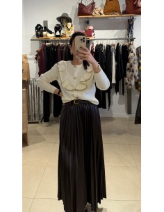 FALDA TABLEADA MARRÓN MIDI