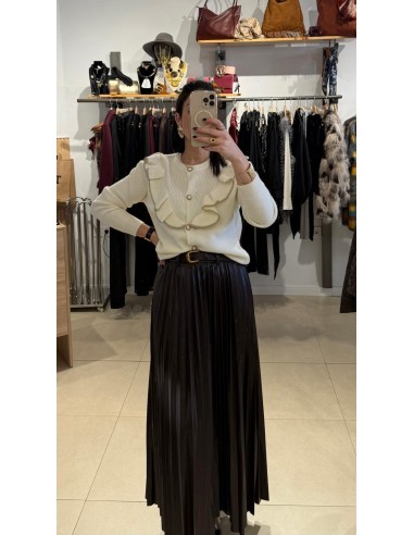 FALDA TABLEADA MARRÓN MIDI