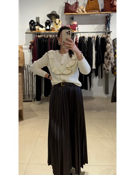 FALDA TABLEADA MARRÓN MIDI