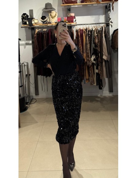 FALDA LENTEJUELAS NEGRA MIDI