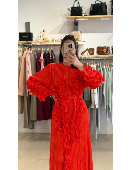 VESTIDO NARANJA VOLANTES